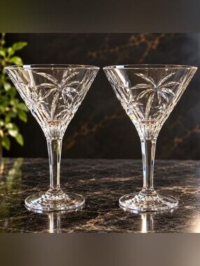 Shannon Crystal Godinger South Beach Palm Tree Martini Glasses Set of 2 7.25"